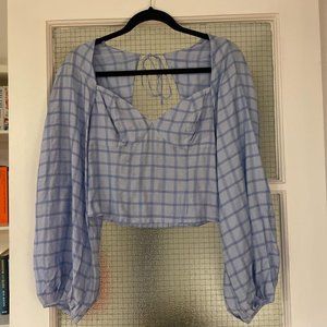 Women's White and Blue Crop-top